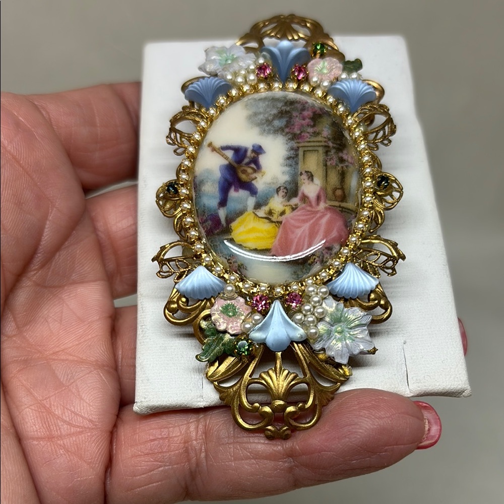Beautiful hand embellished Victorian Revival pin